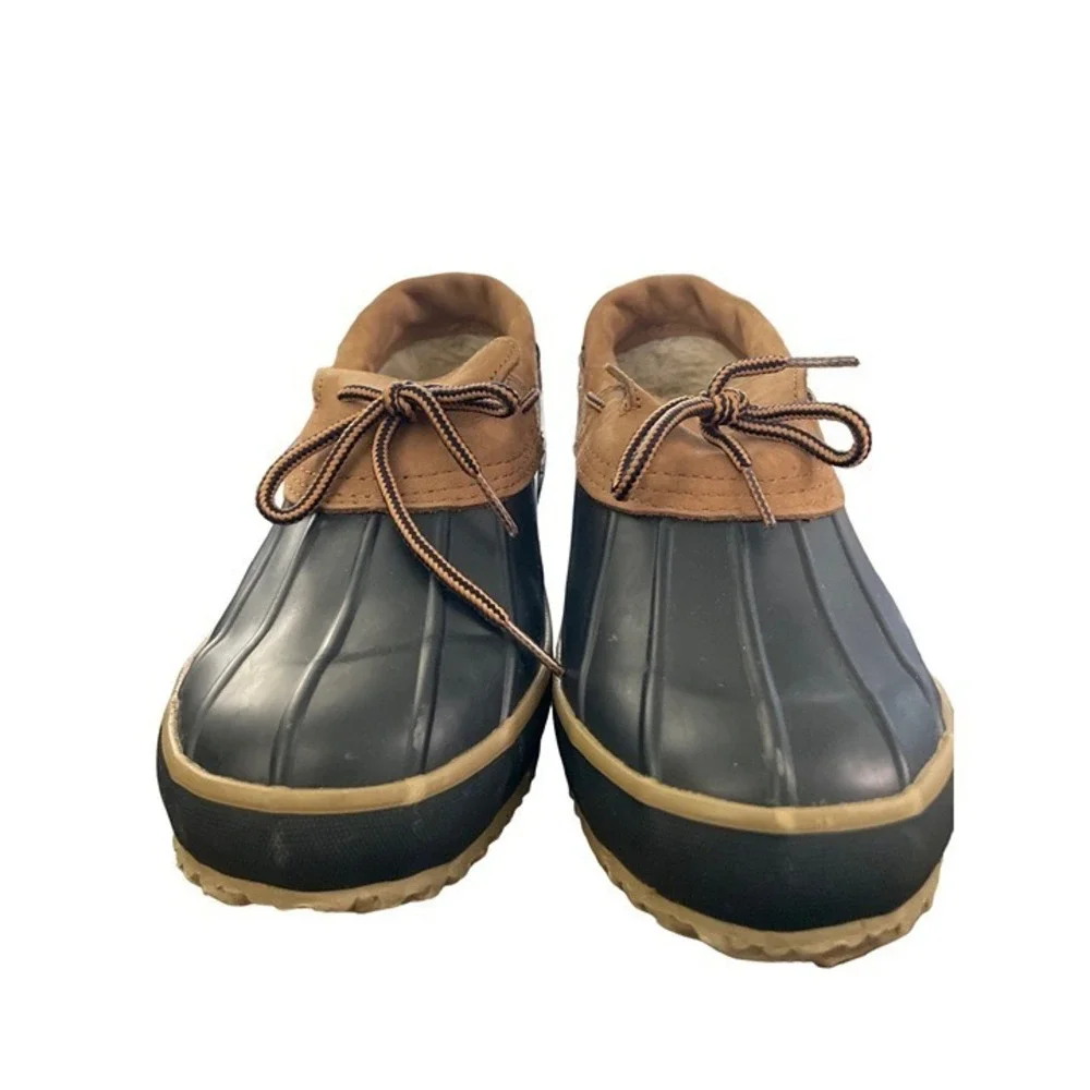 Sporto Duck Boots Mens 10M Navy Blue Tan Leather Rubber Insulated Excellent‎
